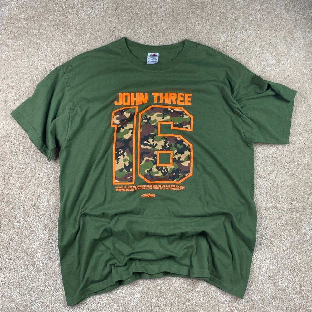 Fruit of the Loom John 3:16 Camo Graphic T-Shirt Mens XL Christian Bible Jesus